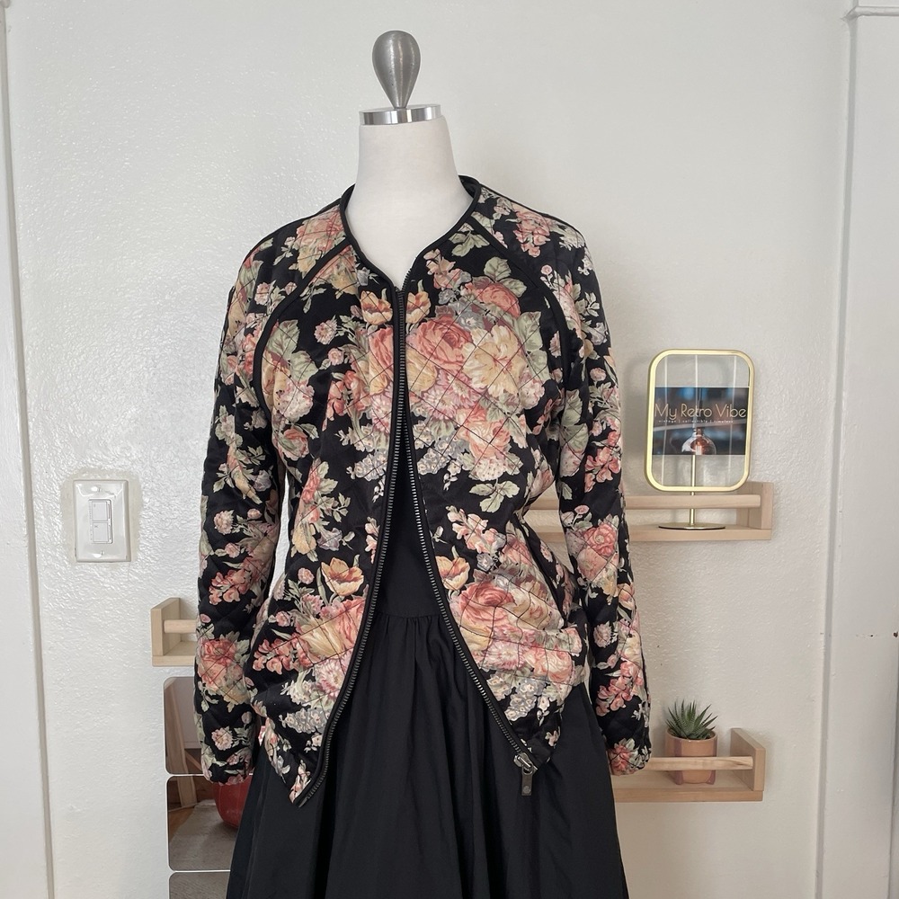 Maison Scotch Womens Size 3 Floral Quilted Jacket Full Zip Up Bomber